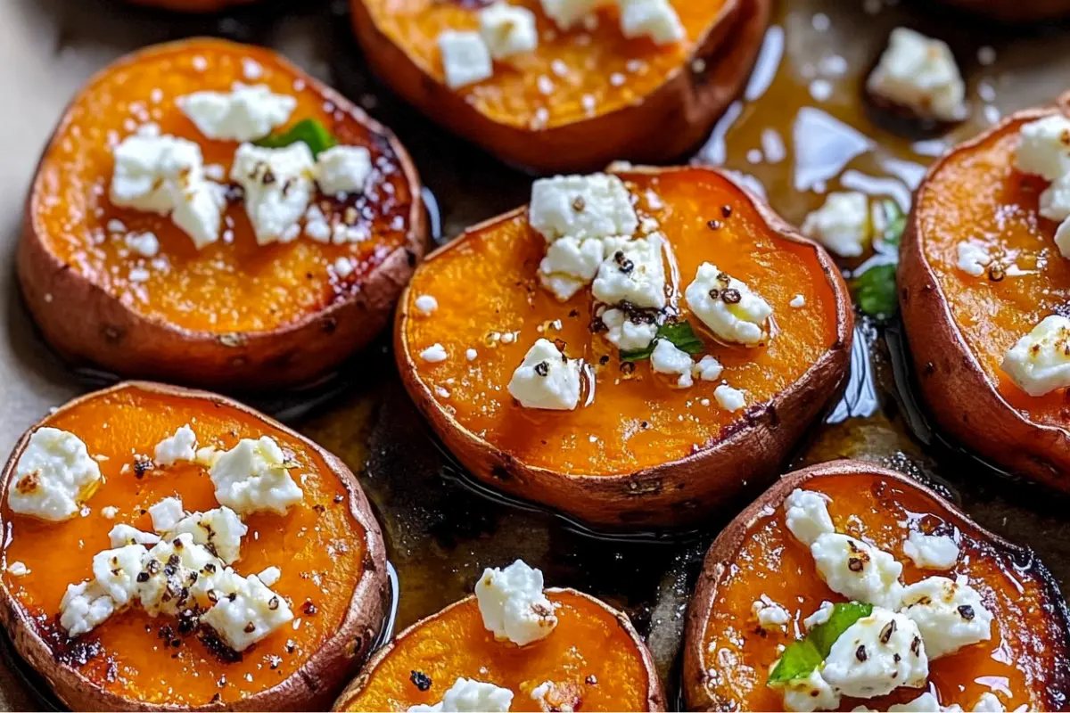 Roasted Sweet Potato Rounds with Honey & Feta