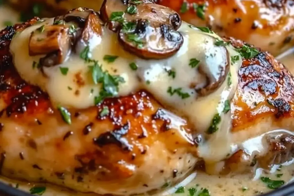 Cheesy Garlic Butter Mushroom Stuffed Chicken