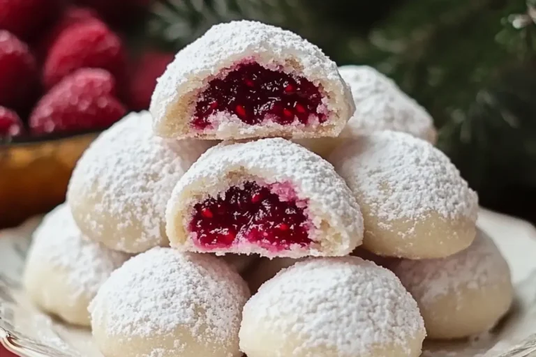 Raspberry-Filled Almond Snow Cookies