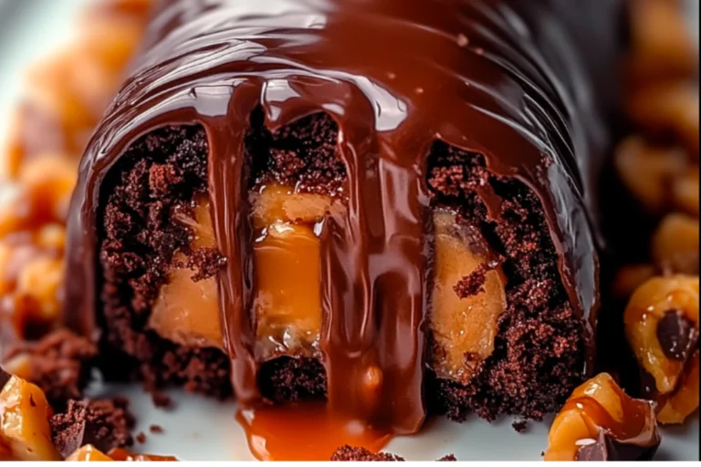 Decadent Chocolate Roll with Caramel and Pecan Nuts