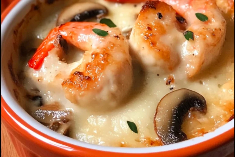 Seafood Casserole: Scallops, Mushrooms, and Shrimp